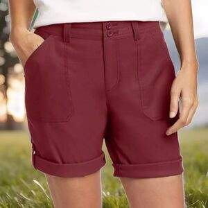NWT Eddie Bauer Bermuda Shorts Women's 14 Rolled Hem Crimson Red Hiking Outdoors